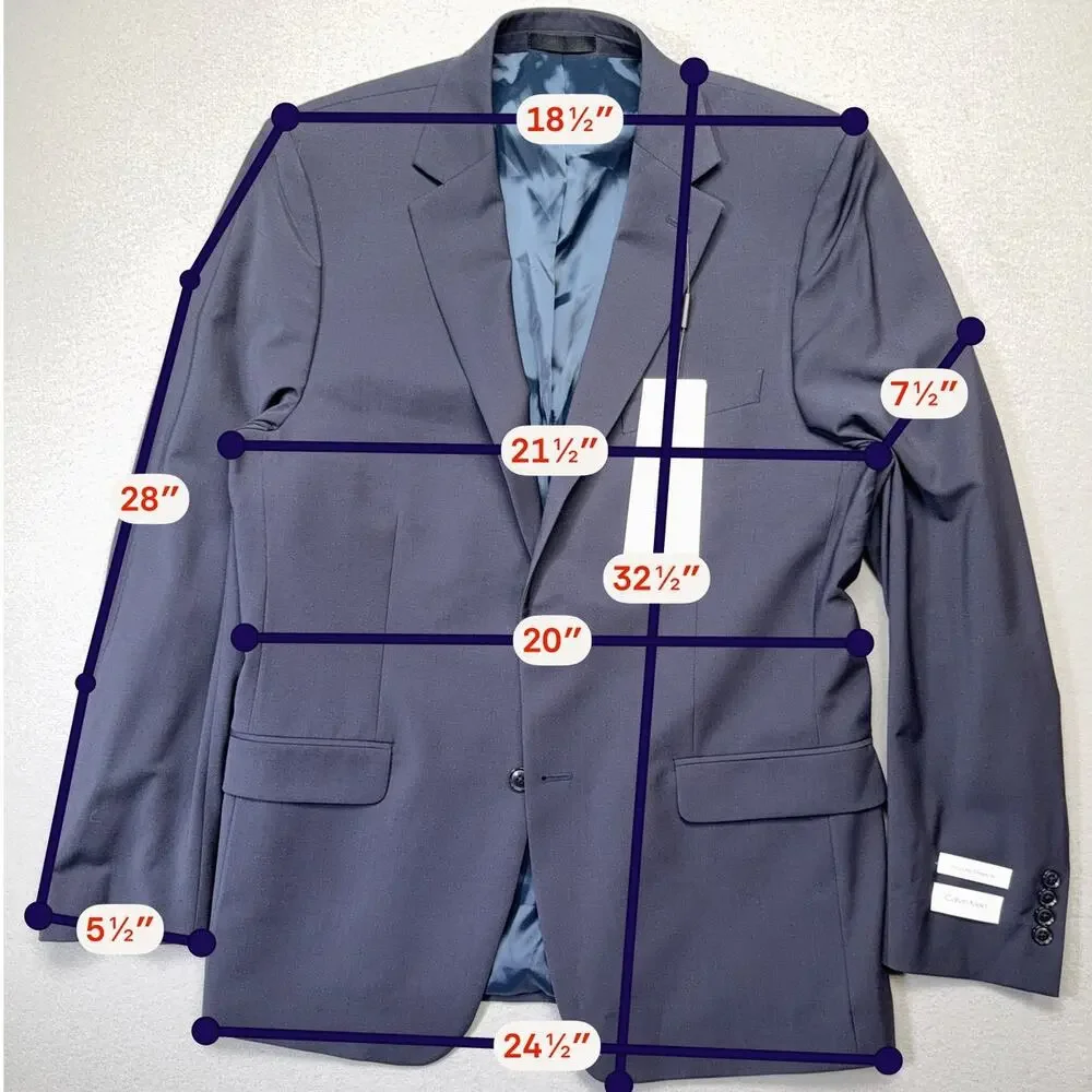 Calvin Klein Men's Slim Fit Wool Blend Suit Jacket Navy 44L $450